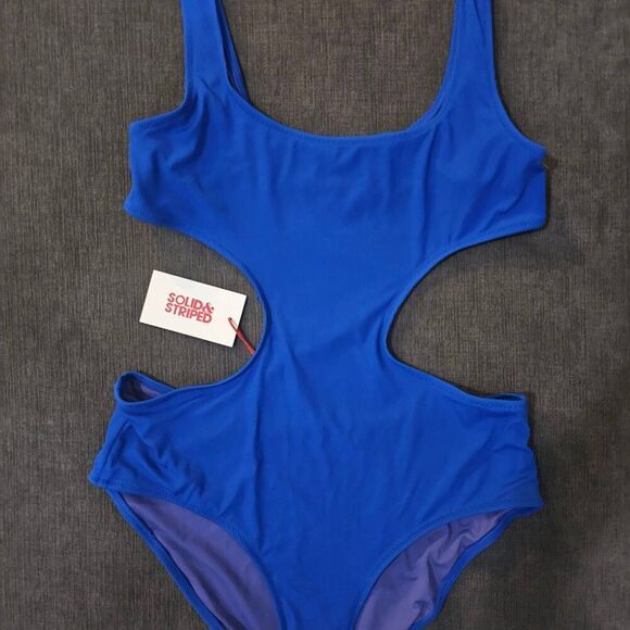 Solid And Striped Blue Crinkle Rib Azure Sarah One Piece Swimsuit Size Medium - Picture 5 of 16